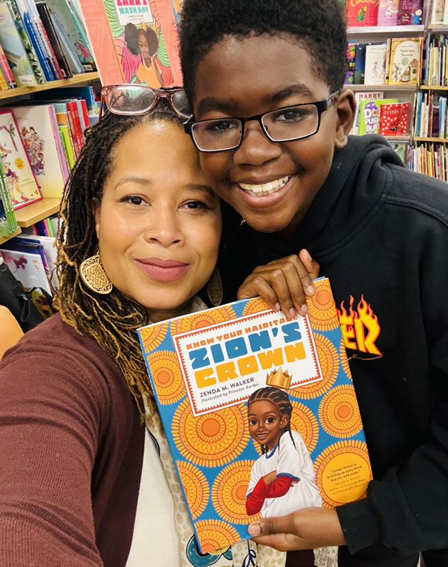 Zenda with young African American Boy with Zion's Crown Book photo